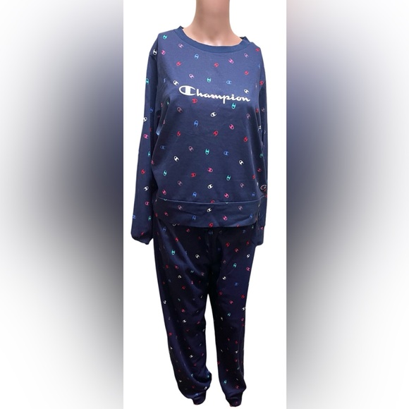 CHAMPION TWO PIECE LONG SLEEVE PAJAMA SET WOMEN SLEEPWEAR BLUE COLOR SIZE MEDIUM - Picture 1 of 12